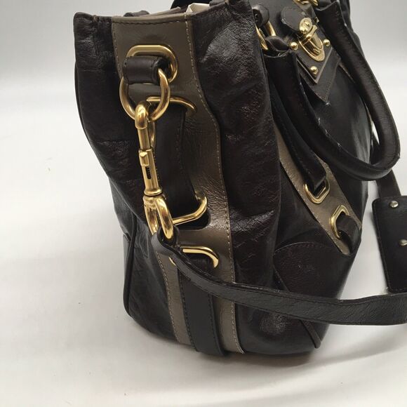 The Marc Jacobs Collection Striped Hudson Bag Brown Beige Satchel 2 Way Carry - Picture 3 of 12